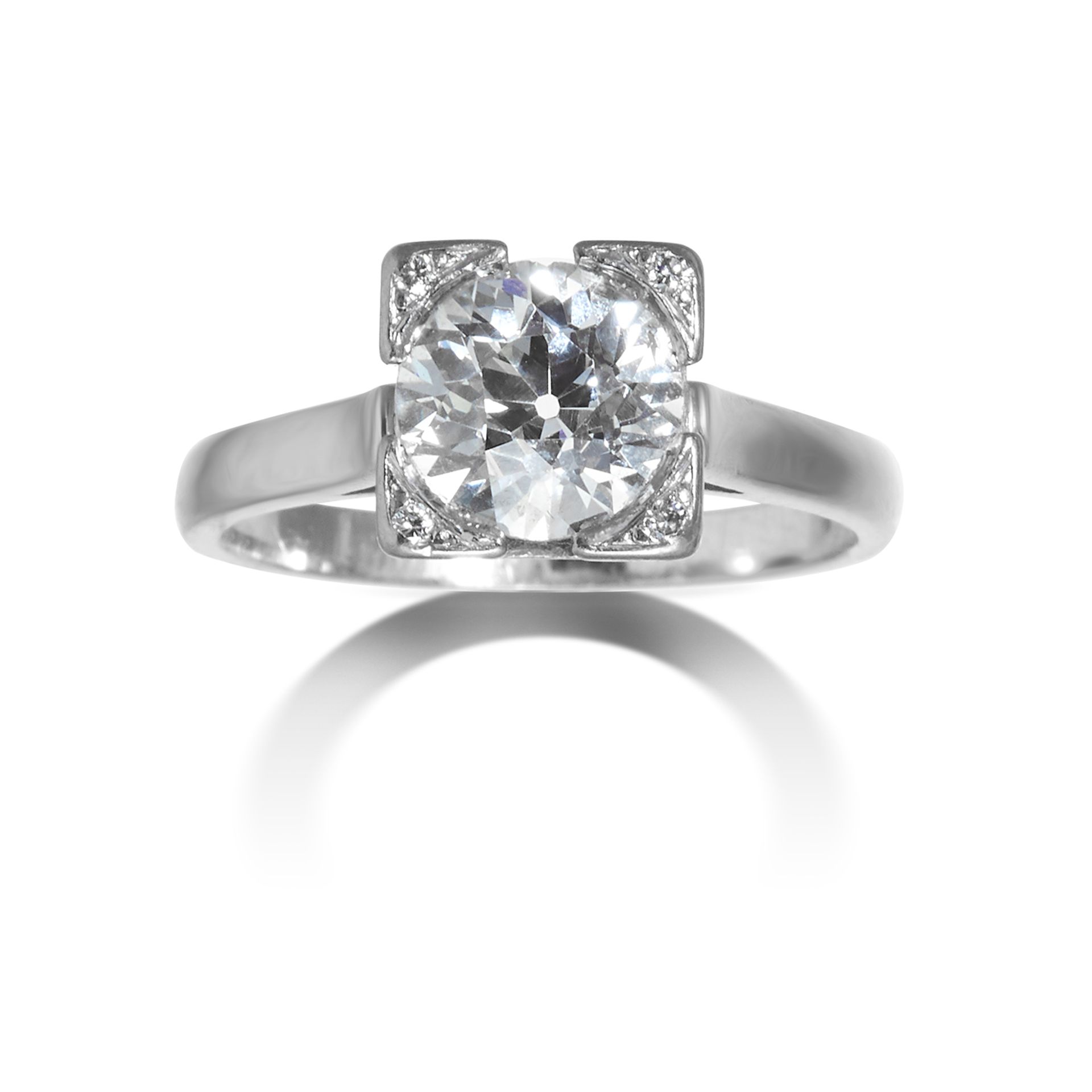 A 1.50 CARAT SOLITAIRE DIAMOND RING in platinum or white gold, set with an old cut diamond of