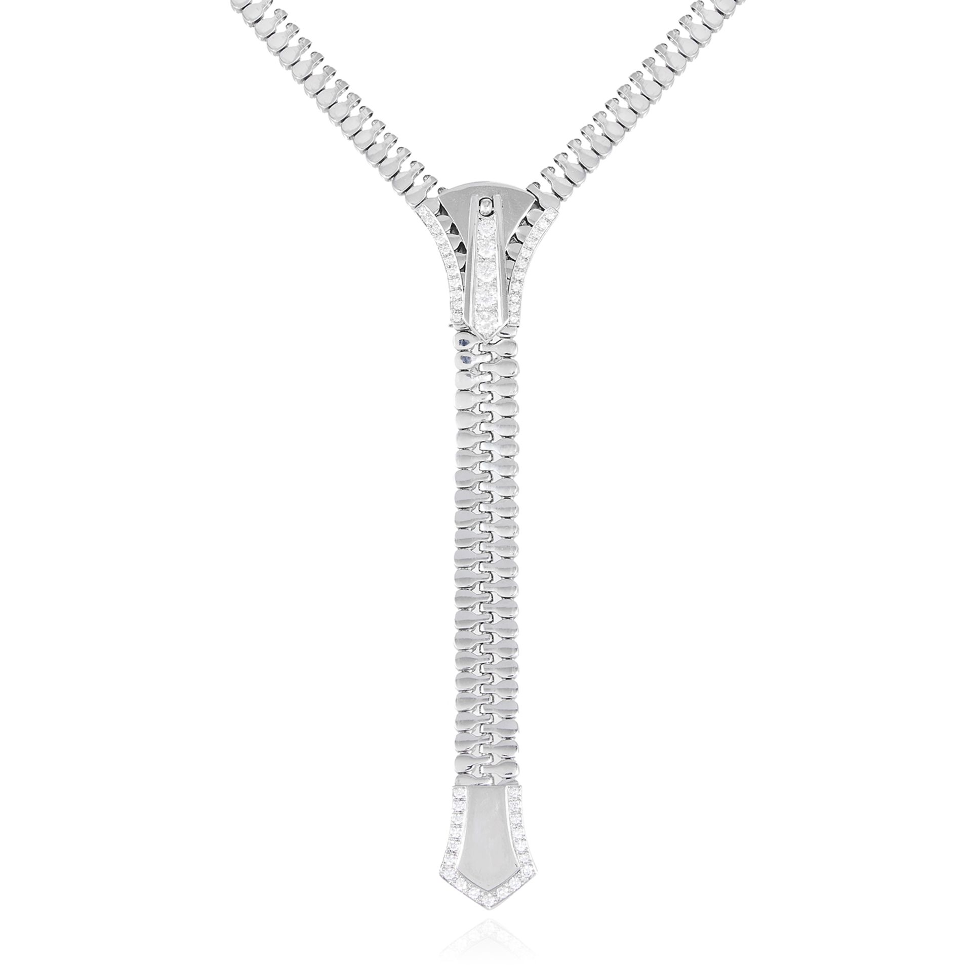 A DIAMOND ZIPPER NECKLACE, LAUDIER in 18ct white gold, designed as a functioning, adjustable zipper,