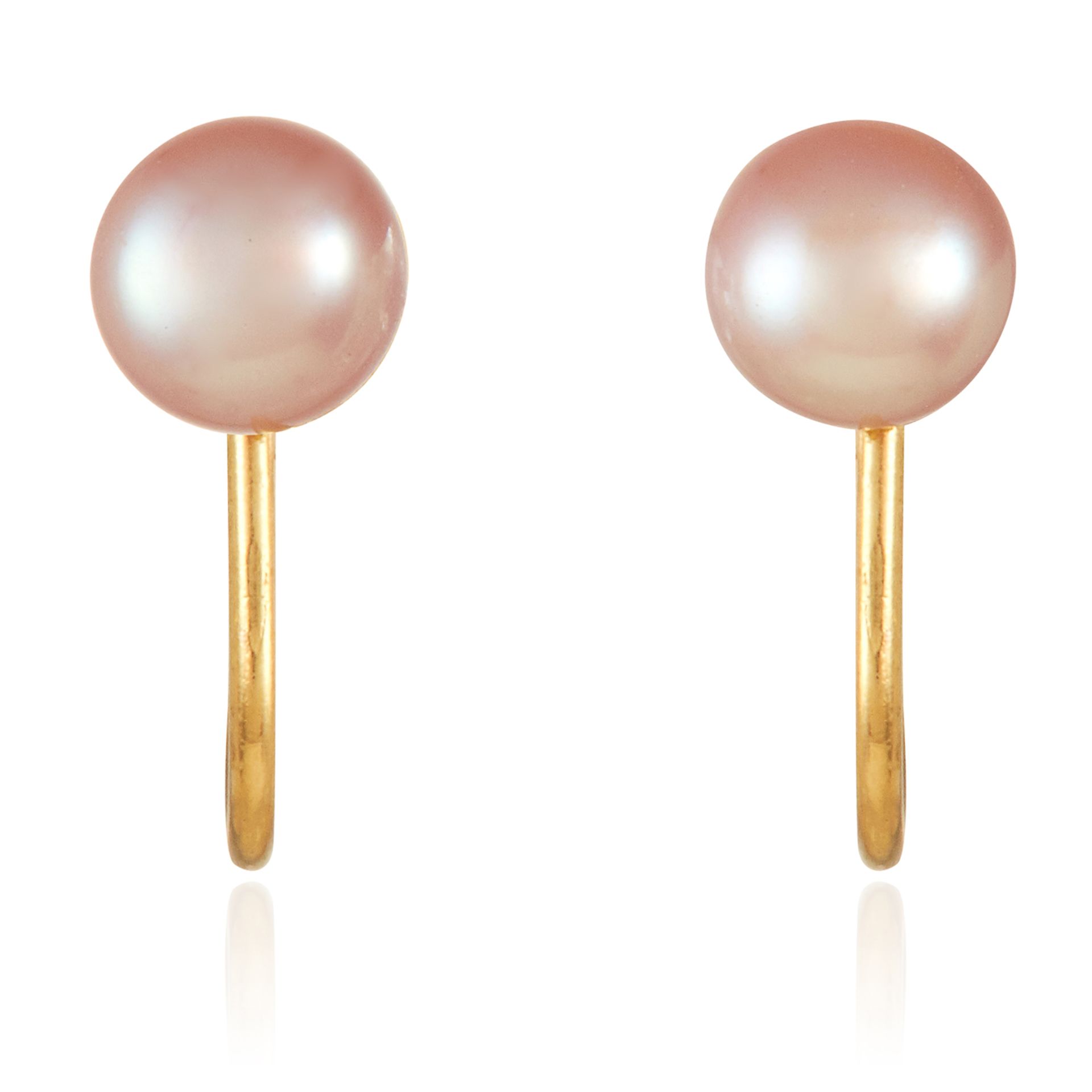 A PAIR OF PEARL EARRINGS in yellow gold, each set with a pearl of approximately 5.8mm, stamped