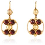 A PAIR OF ANTIQUE GARNET EARRINGS in high carat yellow gold, each comprising of a circular link