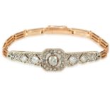 AN ANTIQUE RUSSIAN DIAMOND BRACELET in yellow gold and platinum, set with an old cut diamond of