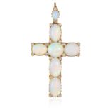 AN ANTIQUE OPAL AND DIAMOND CRUCIFIX PENDANT, 19TH CENTURY in high carat yellow gold, the cross
