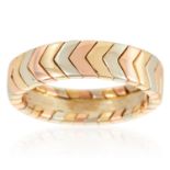 A THREE COLOUR BAND RING, CARTIER in 18ct gold, set with alternating yellow, rose and white gold,