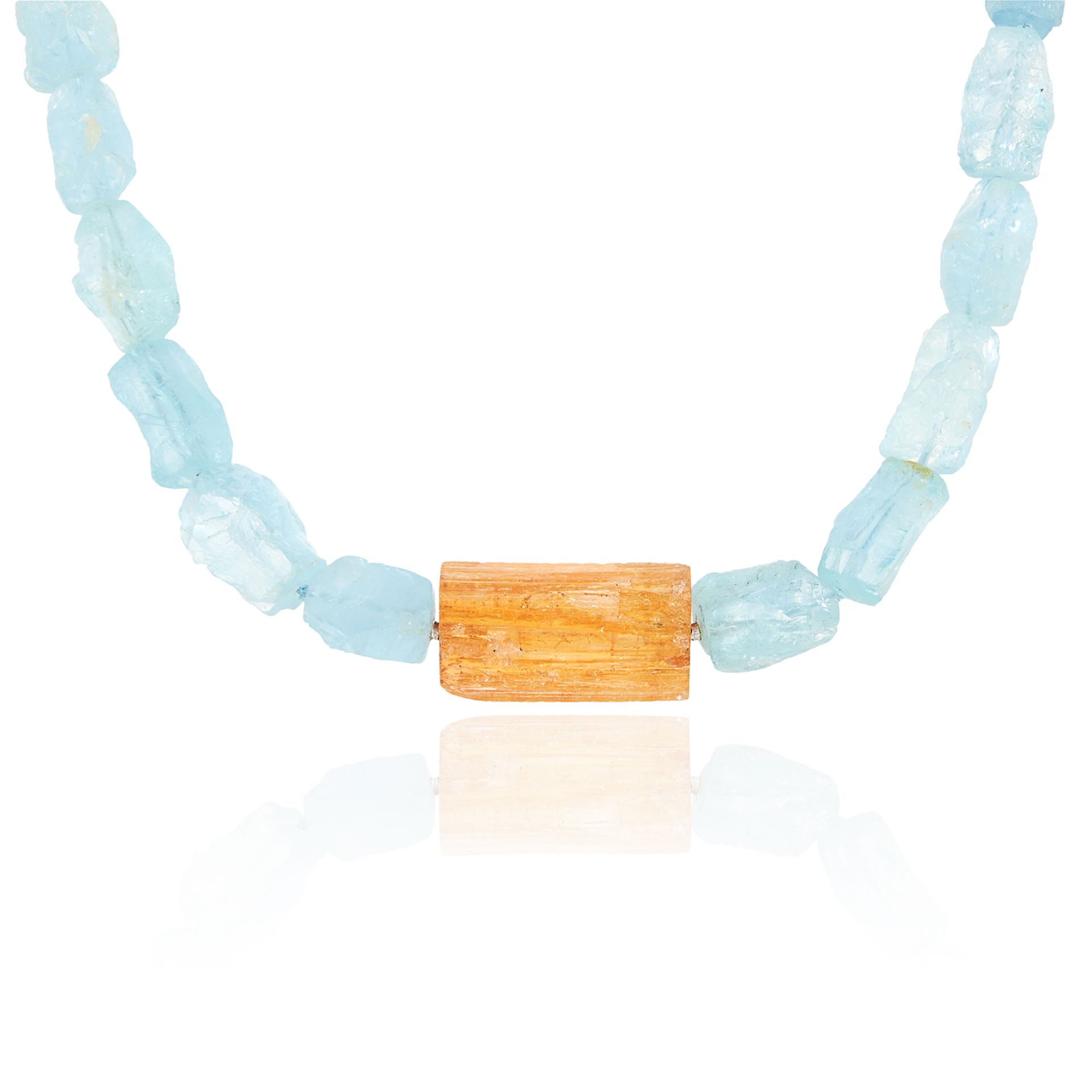 AN INTERCHANGEABLE AQUAMARINE AND IMPERIAL TOPAZ NECKLACE designed as a single row of rough