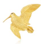 AN ANTIQUE SAPPHIRE HUMMINGBIRD BROOCH, GEORGE L'ENFANT FOR HERMES in 18ct yellow gold, designed