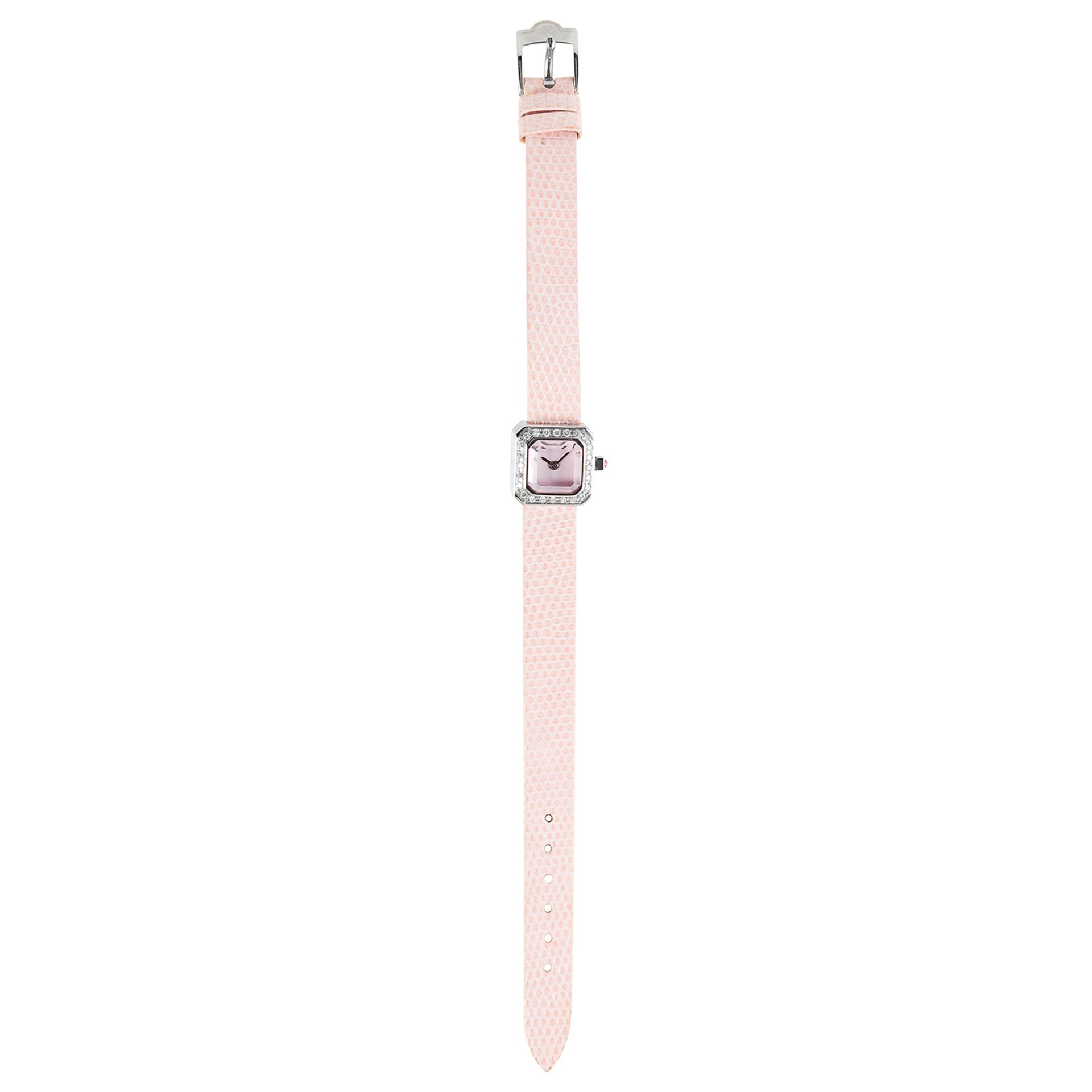 A LADIES SUGAR CUBE DIAMOND WRIST WATCH, CORUM stainless steel case, the face set with a faceted - Bild 2 aus 2