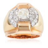 A DIAMOND DRESS RING, CIRCA 1940 in 18ct yellow gold, set with a central old cut diamond of