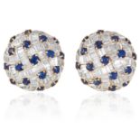 A PAIR OF SAPPHIRE AND DIAMOND EARRINGS, PICCHIOTTI in 18ct white gold, each of circular form,