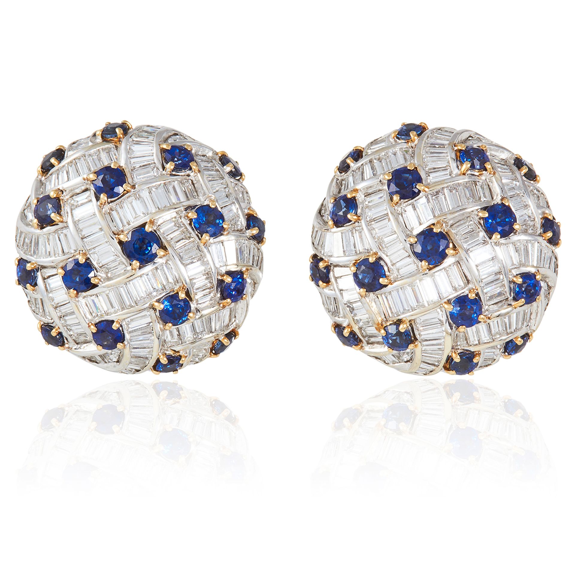A PAIR OF SAPPHIRE AND DIAMOND EARRINGS, PICCHIOTTI in 18ct white gold, each of circular form,