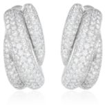 A PAIR OF DIAMOND HOOP EARRINGS, F.ODERS in 18ct white gold, set with round cut diamonds in swirling