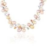 A PEARL, SAPPHIRE AND DIAMOND NECKLACE, SCHOEFFEL in 18ct white gold, designed as a collar set