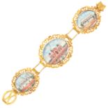 A PAINTED MINIATURE BRACELET in high carat yellow gold, comprising a trio of graduated oval