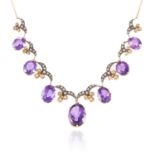 AN ANTIQUE AMETHYST AND DIAMOND NECKLACE, 19TH CENTURY in high carat yellow gold and silver,