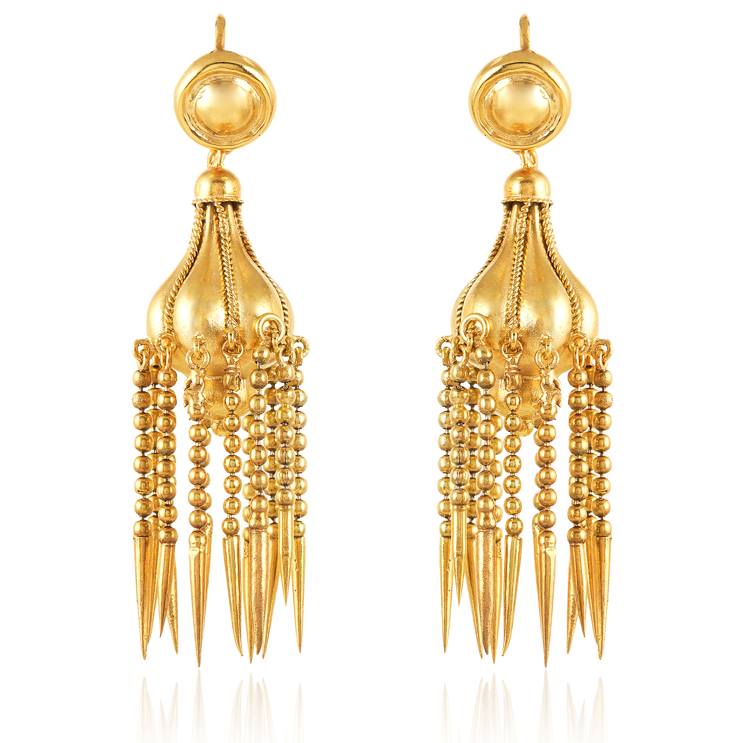 A PAIR OF ANTIQUE ARTICULATED TASSEL EARRINGS, 19TH CENTURY each designed as a lobed drop with