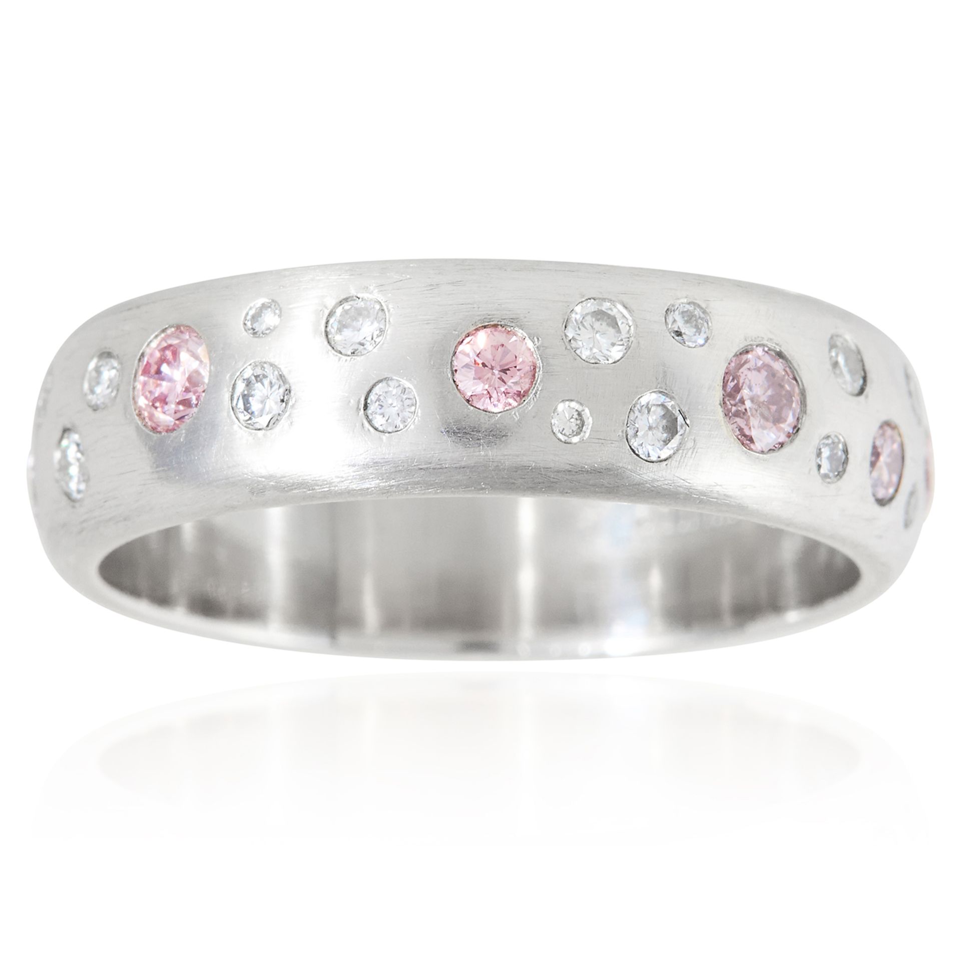 AN ETOILE FANCY PINK AND WHITE DIAMOND ETERNITY RING, TIFFANY & CO in platinum, the plain,