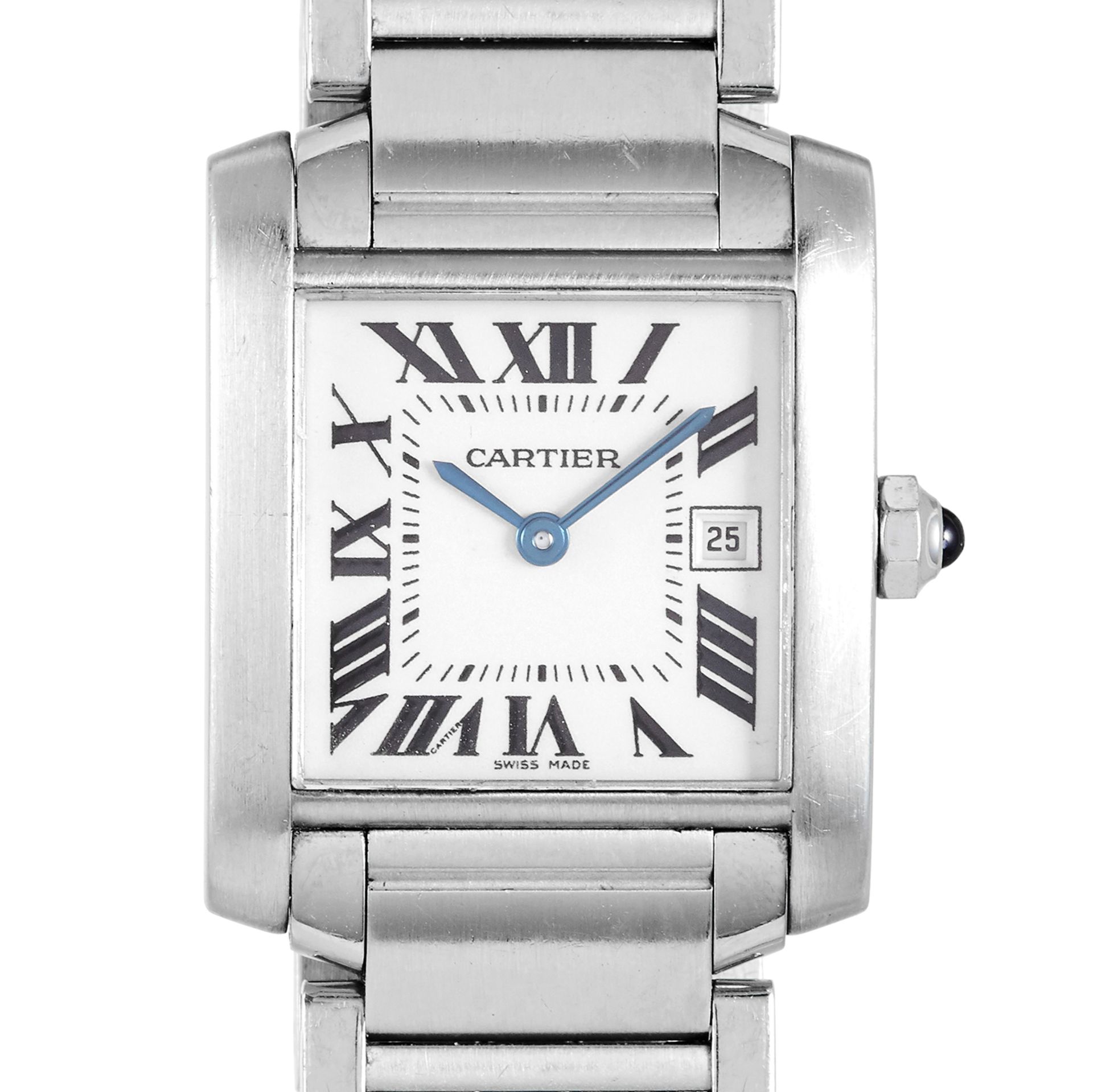 A CARTIER 'TANK' LADIES WRISTWATCH in steel, signed Cartier, 79.32g. - Bild 2 aus 2