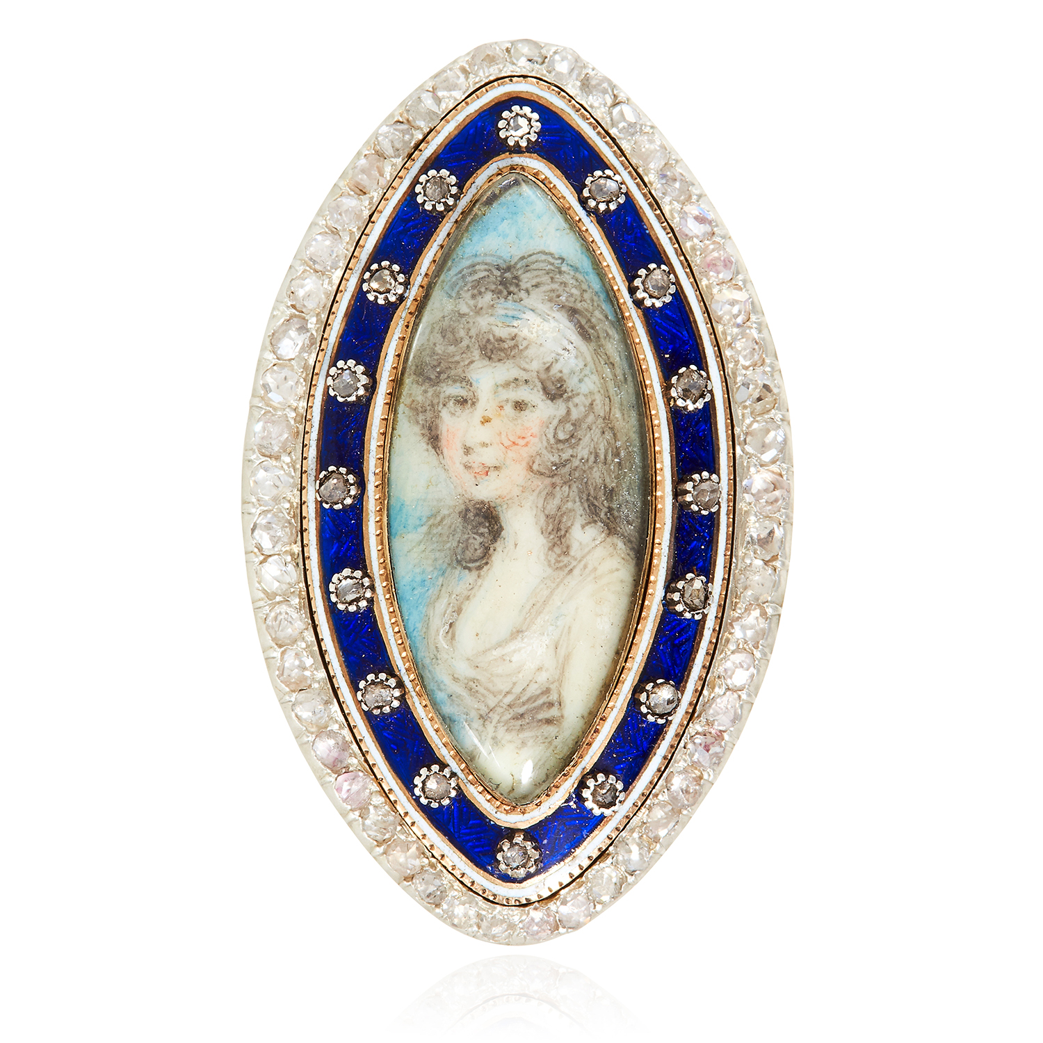 AN ANTIQUE DIAMOND, ENAMEL AND PAINTED MINIATURE MOURNING RING, EARLY 19TH CENTURY in high carat