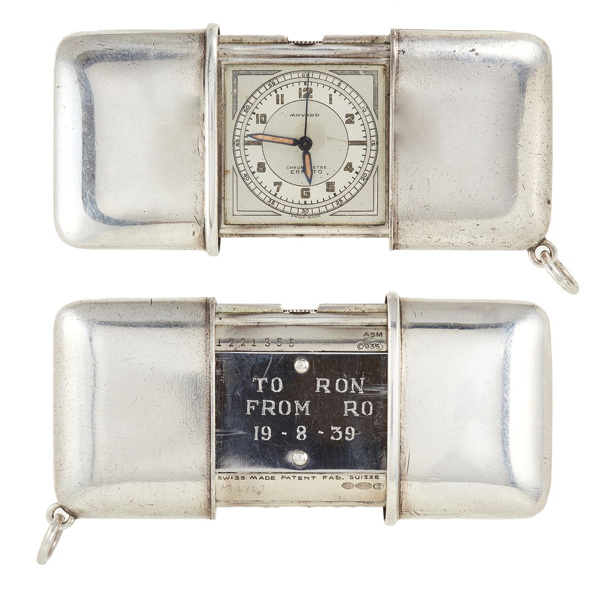 A SELF-WINDING WATCH, MOVADO, CIRCA 1940 in sterling silver, 4.5cm, 67.06g.