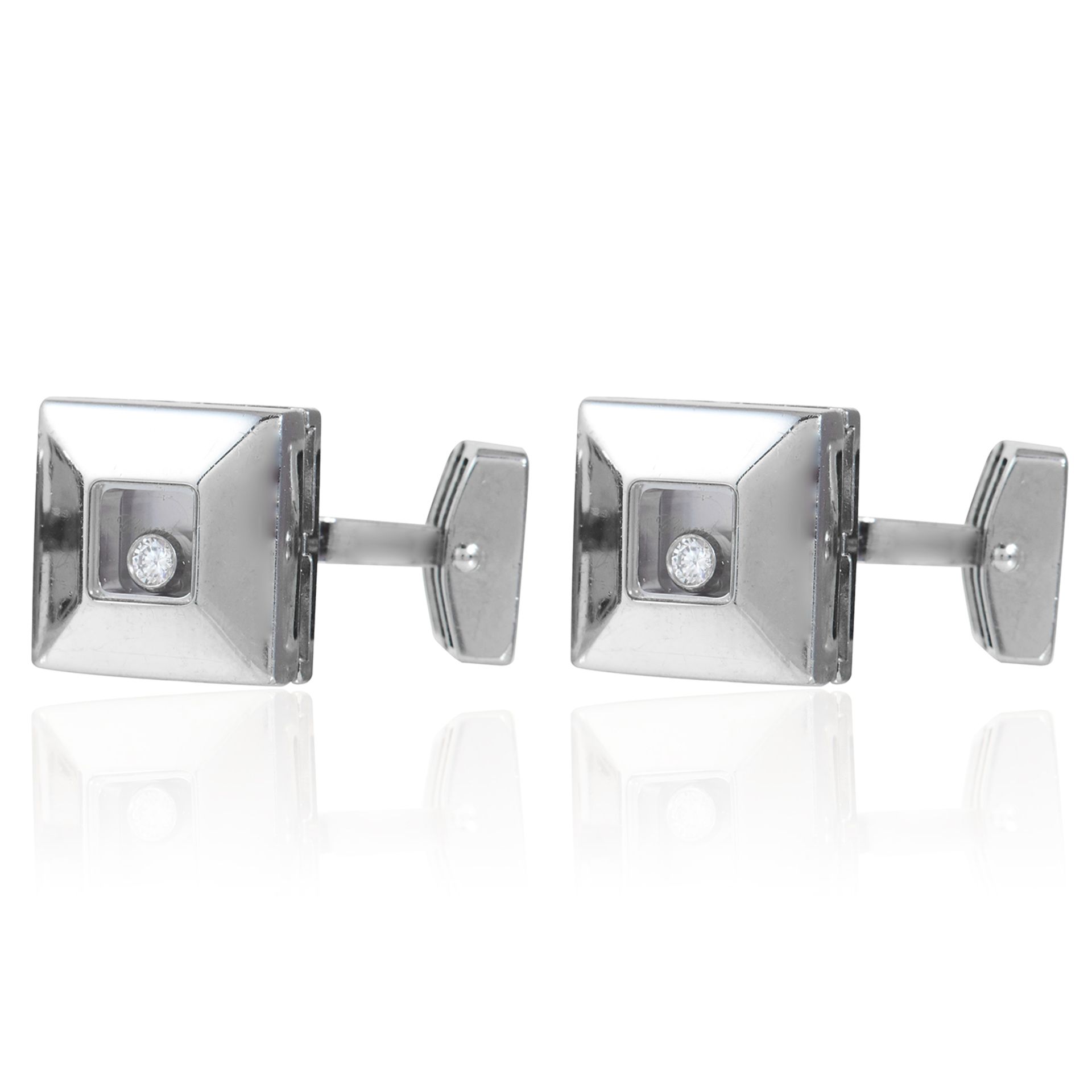 A PAIR OF HAPPY DIAMOND CUFFLINKS, CHOPARD in 18ct white gold, each designed with a square face