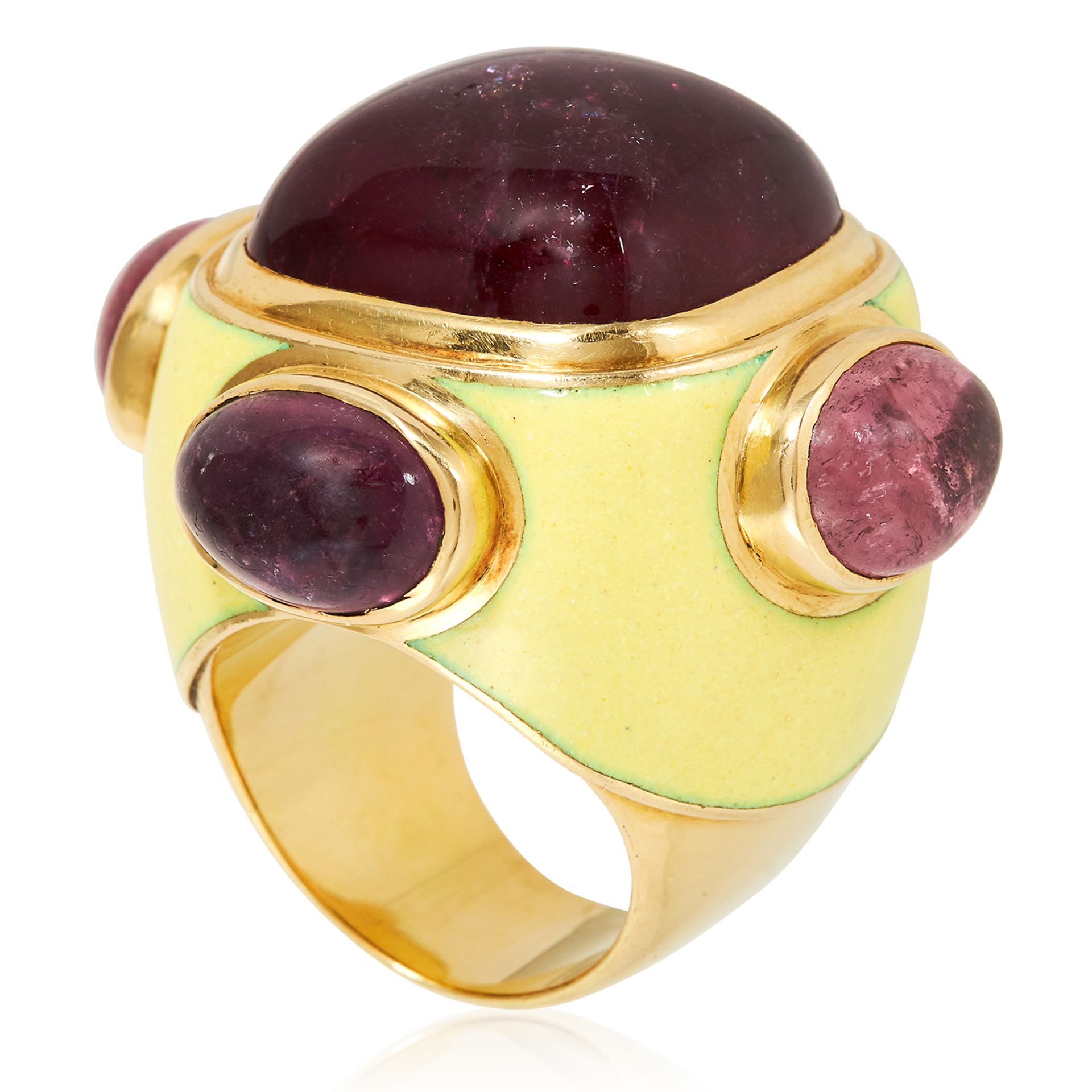 A RUBELLITE TOURMALINE AND ENAMEL BISHOP RING, SOLANGE AZAGURY-PARTRIDGE 1997 in 18ct yellow gold, - Bild 2 aus 2