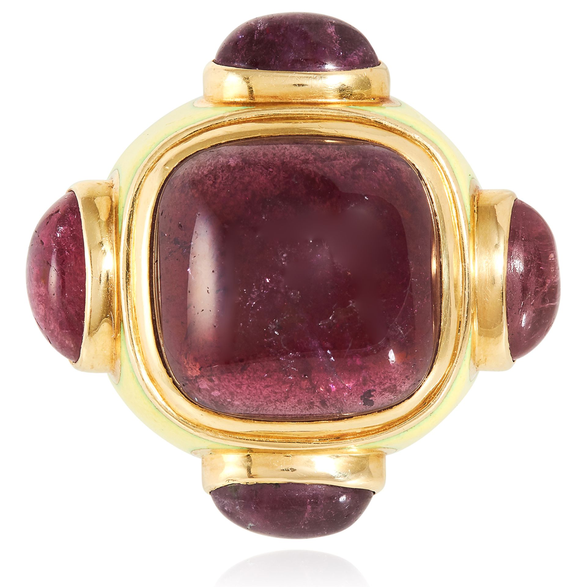 A RUBELLITE TOURMALINE AND ENAMEL BISHOP RING, SOLANGE AZAGURY-PARTRIDGE 1997 in 18ct yellow gold,