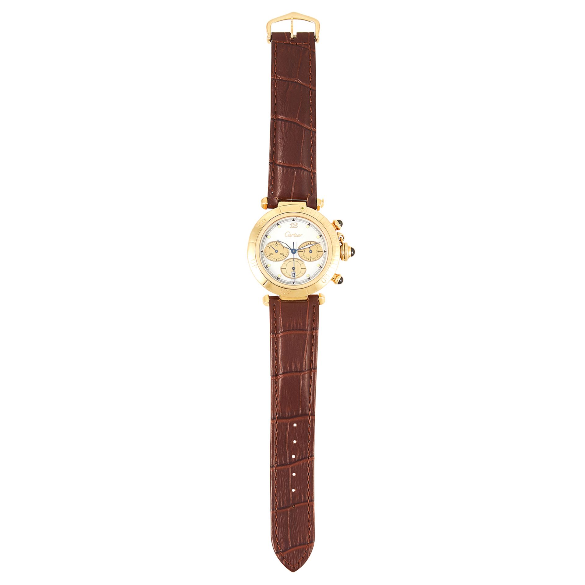 A 'PASHA DE CARTIER' MENS WATCH, CARTIER in 18ct yellow gold, with white dial in yellow gold