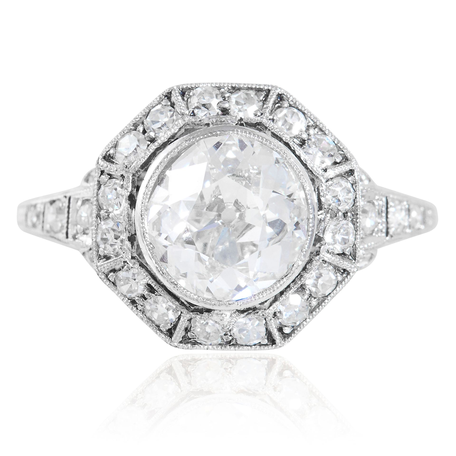 A 1.57 CARAT DIAMOND DRESS RING in white gold or platinum, in Art Deco style, set with an old cut