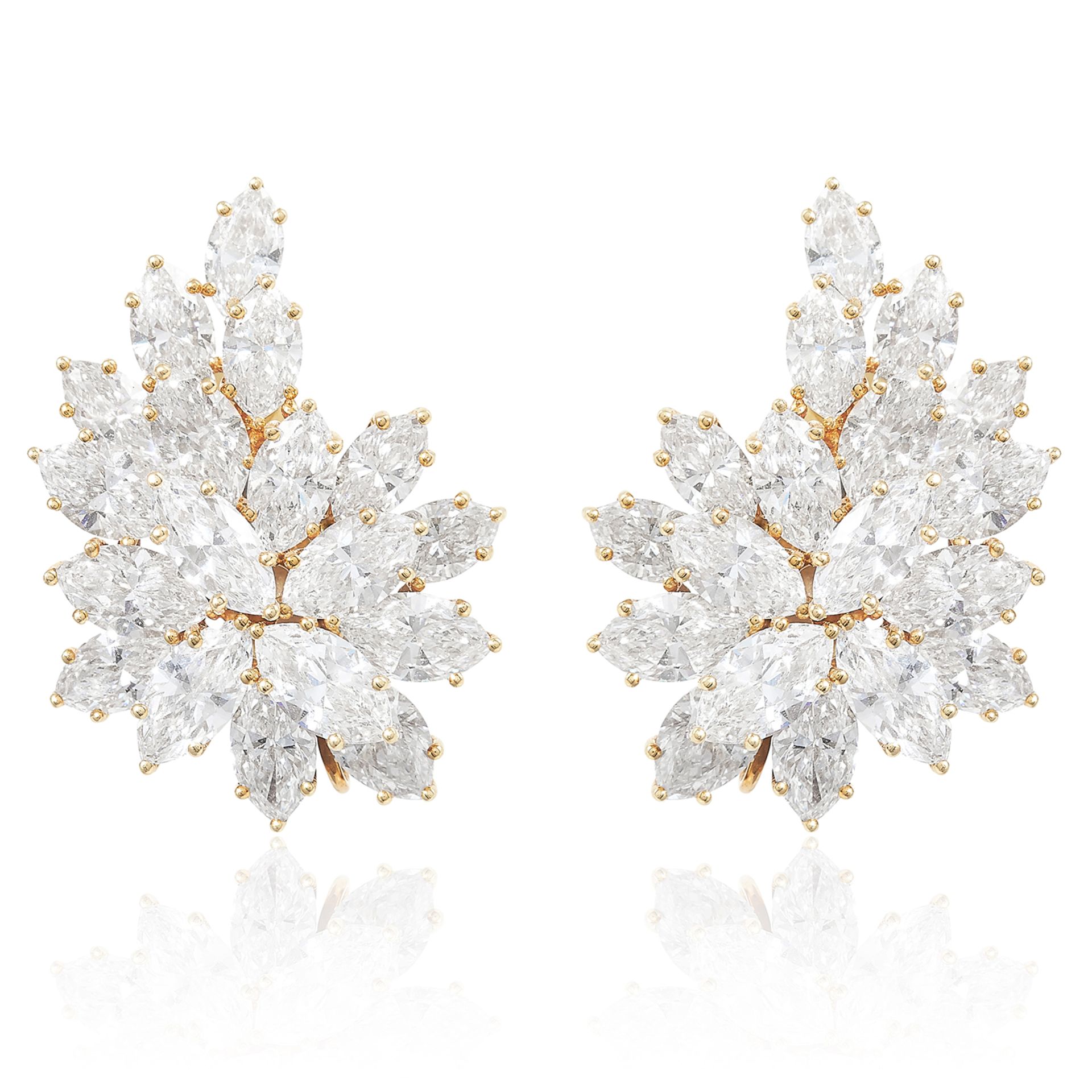 A PAIR OF 19.0 CARAT DIAMOND EARRINGS, CARTIER in 18ct yellow gold, each designed as a cluster of
