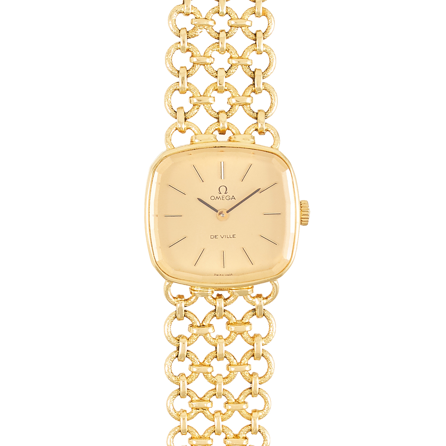 A LADIES OMEGA DE VILLE WRIST WATCH in 18ct yellow gold, the cushion shaped face within a circular - Image 2 of 2