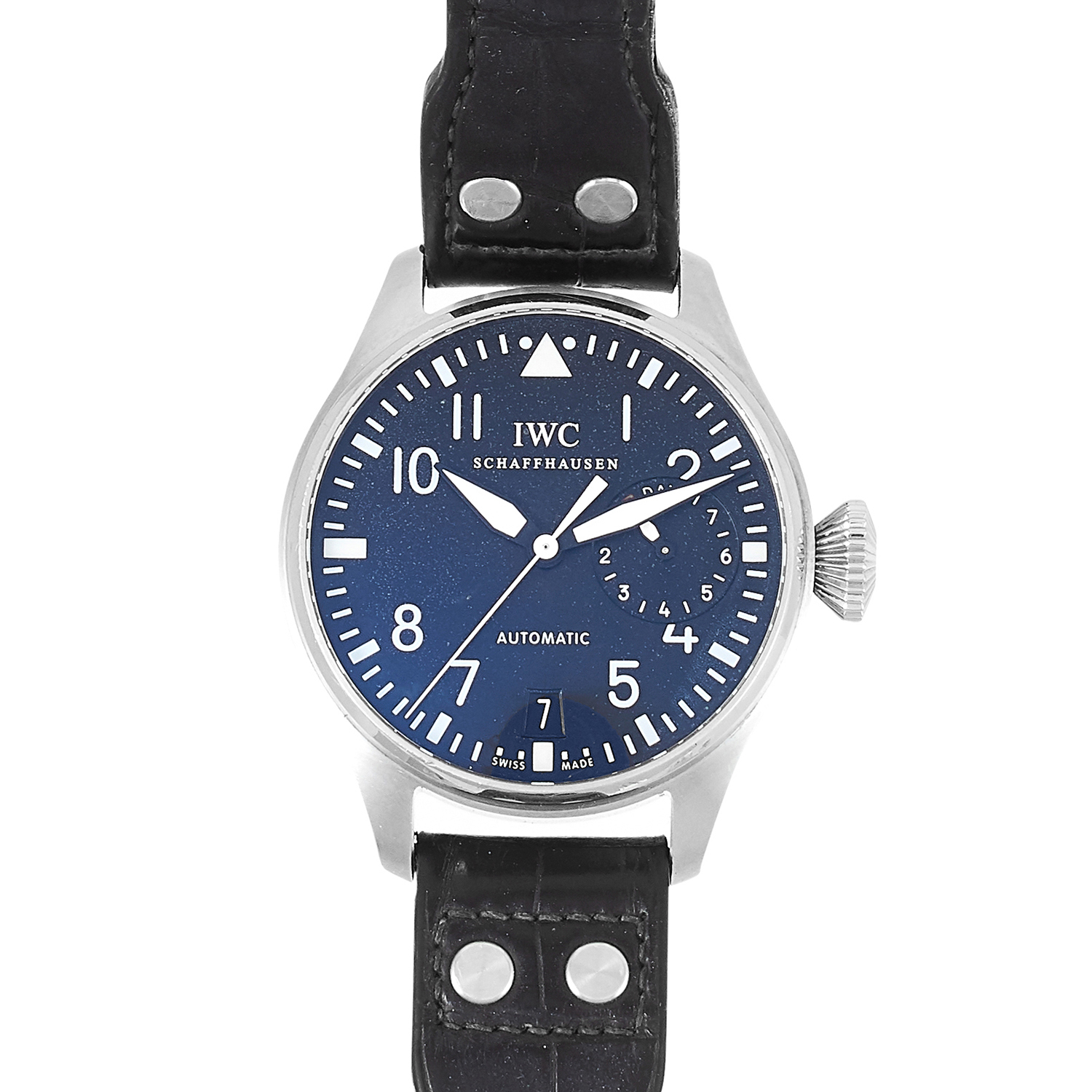 A IWC 'PILOT' MENS WRISTWATCH in steel, with black dial, with black leather strap, 144.28g. - Image 2 of 2