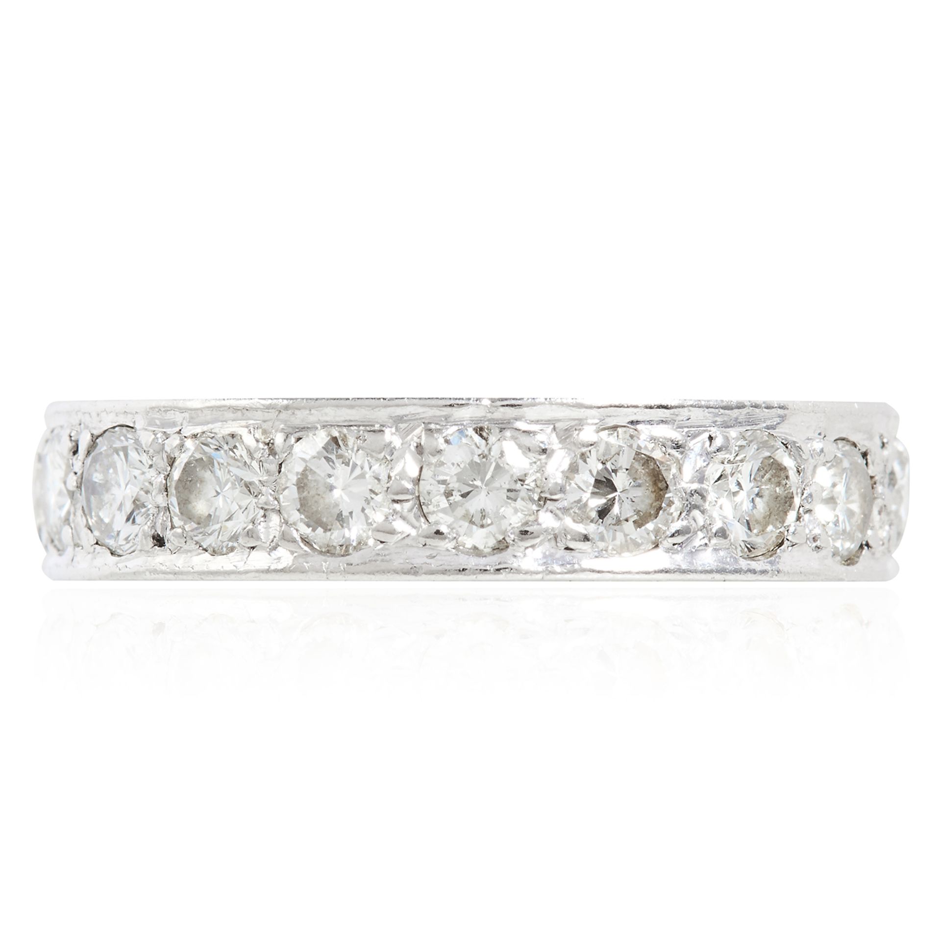 A 1.50 CARAT DIAMOND ETERNITY RING in platinum or white gold, set with a single row of round cut