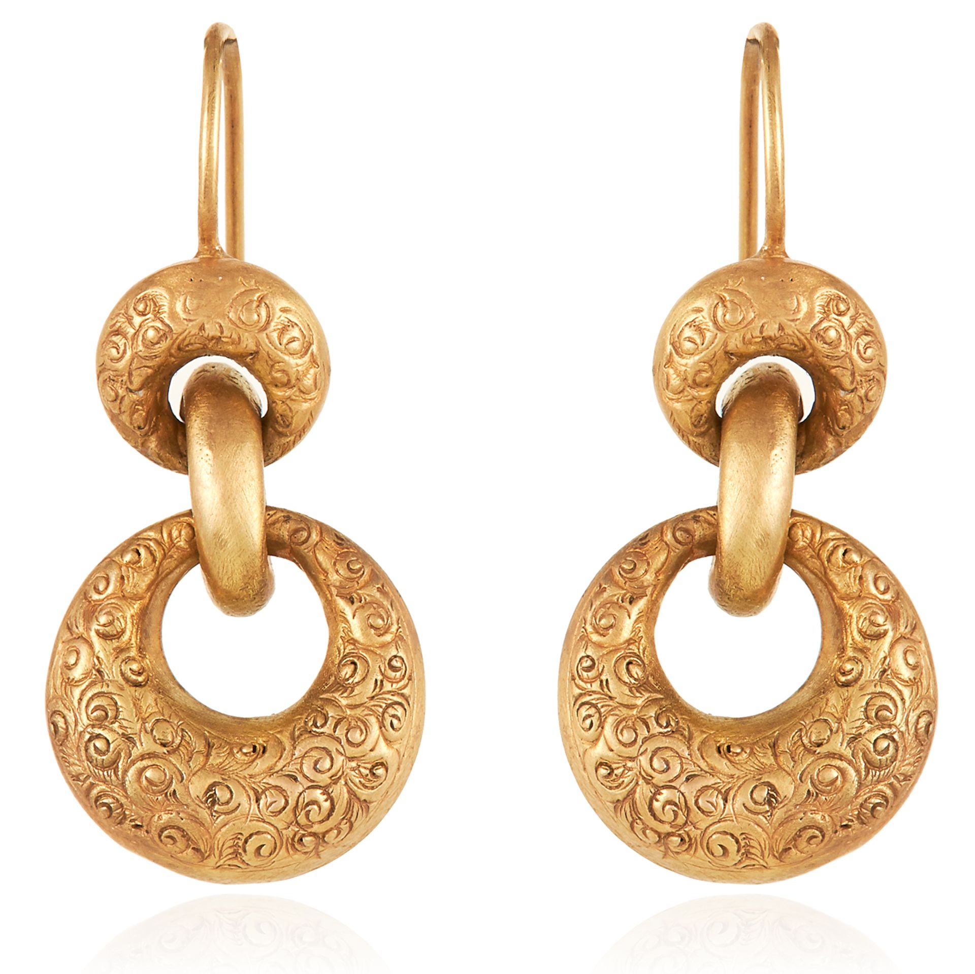A PAIR OF ANTIQUE ARTICULATED DROP EARRINGS, 19TH CENTURY in high carat yellow gold, designed as a