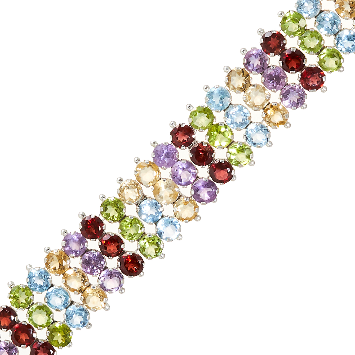 A GEMSET BRACELET in sterling silver, comprising of three rows of various round cut gems, - Image 2 of 2