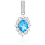A TOPAZ AND CUBIC ZIRCONIA PENDANT in silver, set with an oval cut topaz in a border of round cut