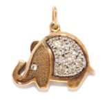 A CUBIC ZIRCONIA ELEPHANT CHARM in sterling silver, depicting an elephant set with round cut cubic