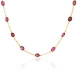 A GARNET NECKLACE in 14ct yellow gold, comprising of a single row of twenty-two oval cut garnets,