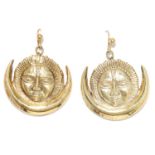 A PAIR OF SILVER EARRINGS in sterling silver, depicting a face and half moon, stamped 925, 6.98g.