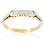 A DIAMOND DRESS RING in 18ct yellow gold, set with five round cut diamonds, stamped 18CT, size P /