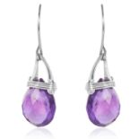 A PAIR OF AMETHYST EARRINGS in sterling silver, each set with an amethyst briolette, unmarked, 3.