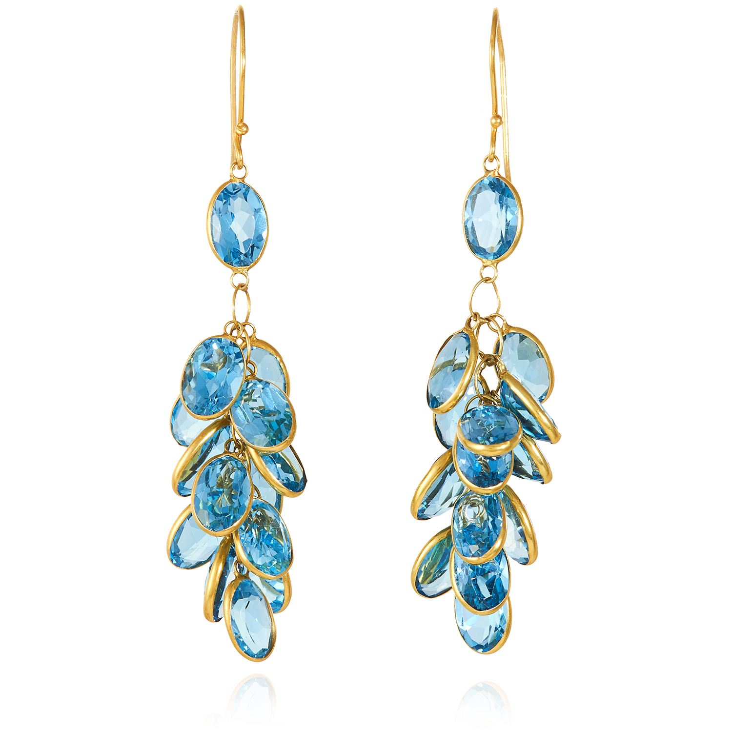 A PAIR OF TOPAZ CLUSTER EARRINGS in 14ct yellow gold, each formed of a cluster of oval cut topaz,