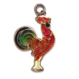 AN ENAMEL COCKEREL PENDANT in sterling silver, depicting a cockerel decorated in red, green, blue