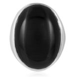 A CATS-EYE DRESS RING in sterling silver, set with a cabochon black cats-eye, size Q / 8, 19.0g.