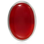 A CARNELIAN DRESS RING in sterling silver, set with a large cabochon carnelian, size P / 7.5, 26.