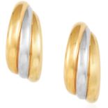 A PAIR OF HALF HOOP EARRINGS in yellow gold, set with alternating yellow and white gold hoops,