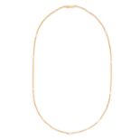 AN ANTIQUE PEARL NECKLACE in high carat yellow gold, set with eleven pearls on a gold chain,