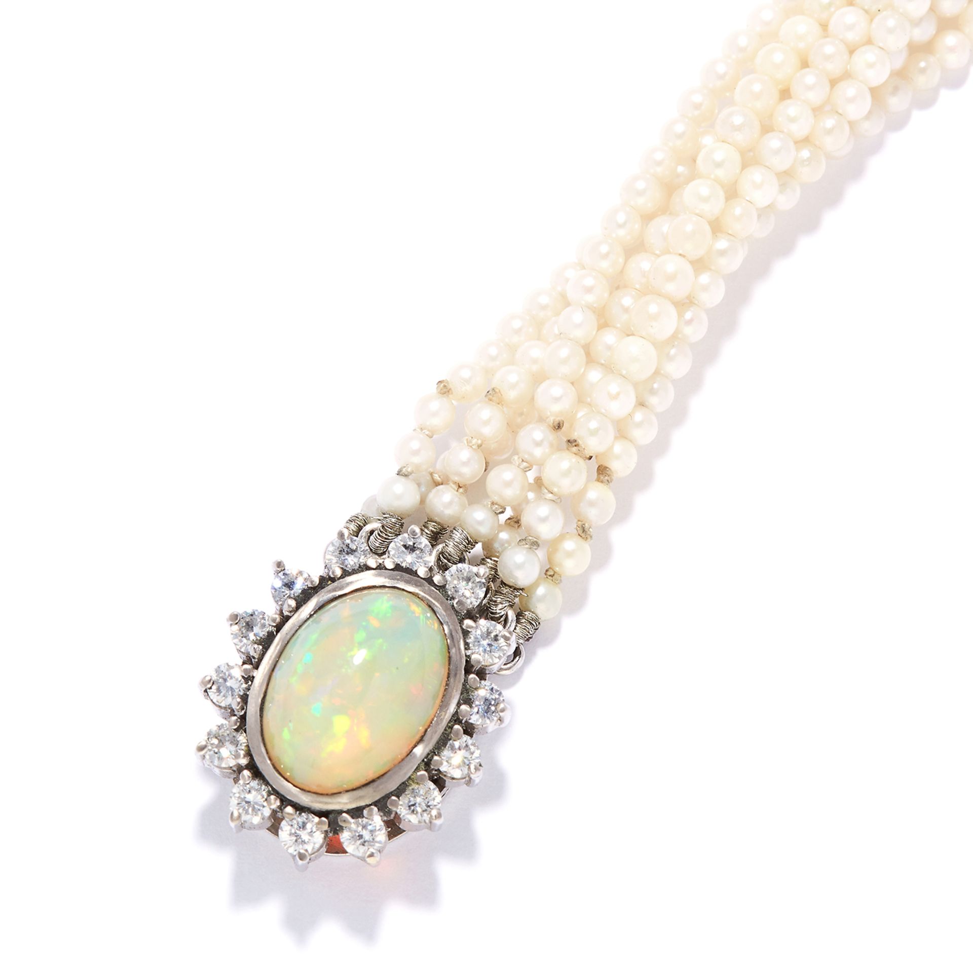PEARL, OPAL AND DIAMOND BRACELET in white gold or platinum, comprising of seven rows of pearls - Bild 2 aus 2