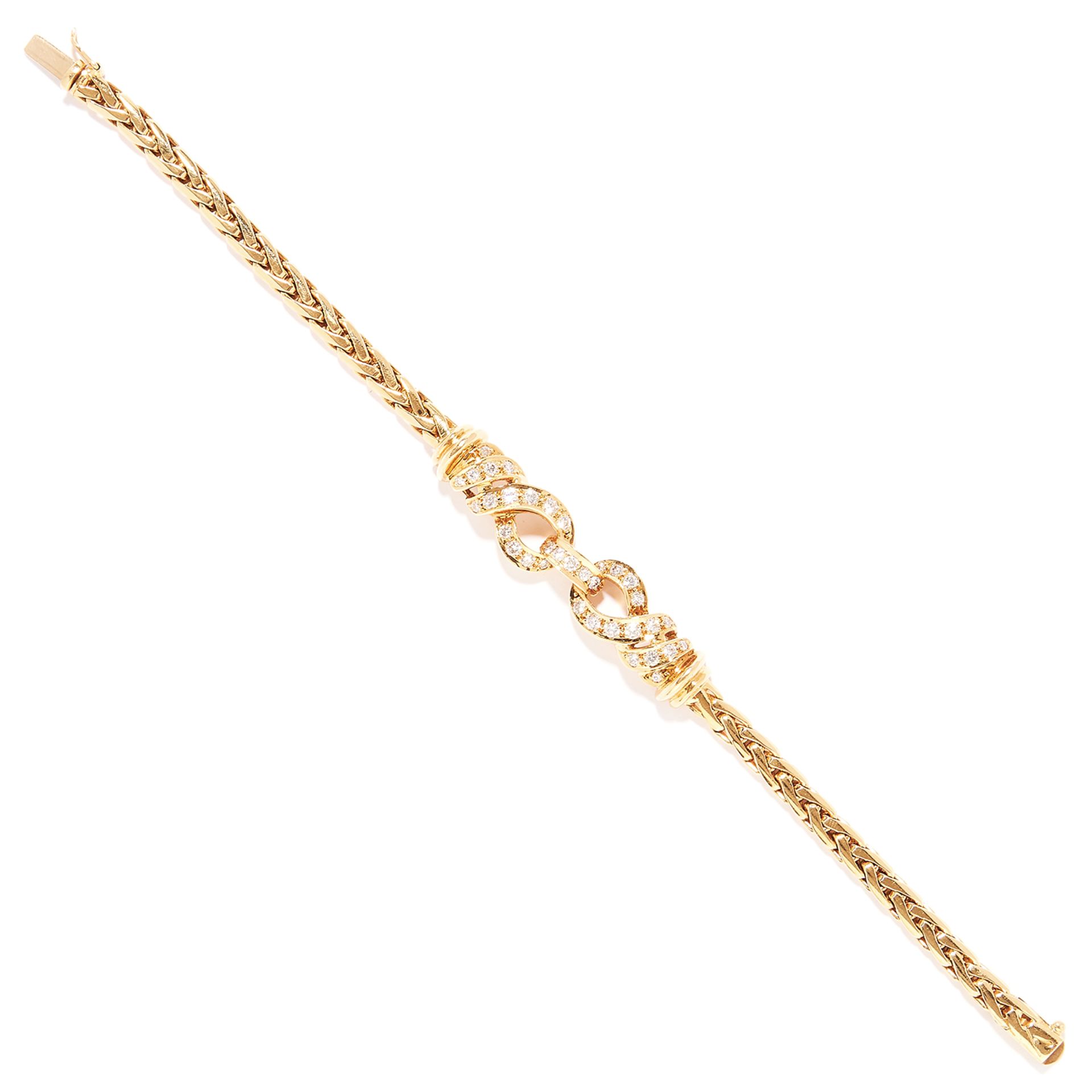 DIAMOND FANCY LINK BRACELET, BULGARI in 18ct yellow gold, the central interlocking motif set with