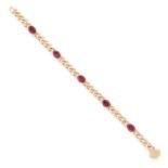 AN ANTIQUE GARNET BRACELET in yellow gold, formed of curb link bracelet jewelled with five oval