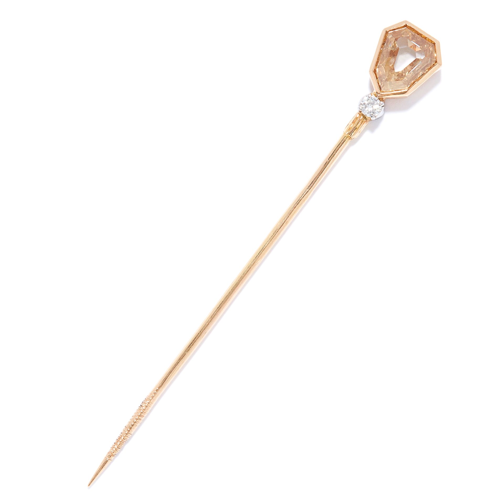ANTIQUE 1.20 CARAT FANCY COLOUR DIAMOND TIE PIN SIGNED TIFFANY AND CO in 18ct yellow gold, set