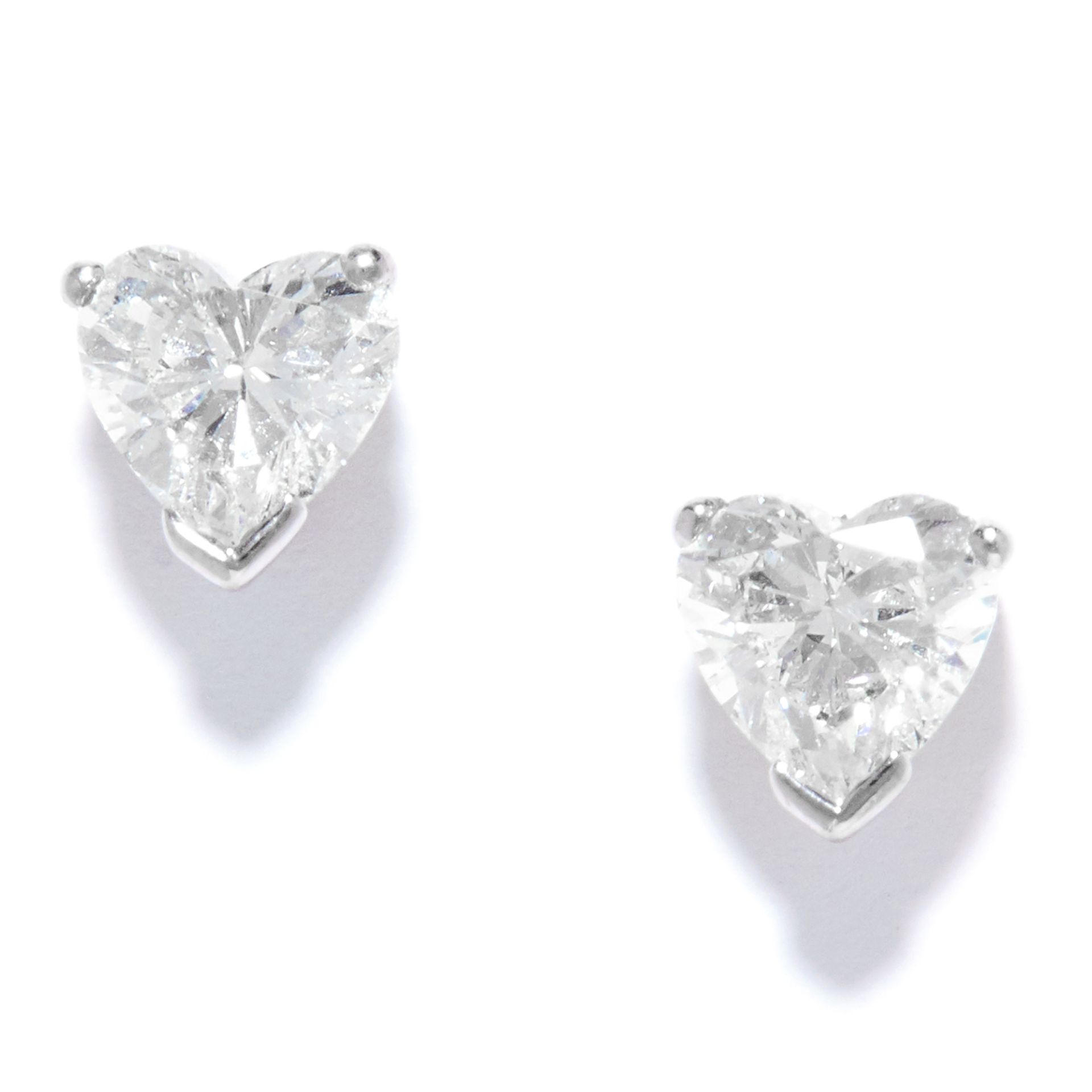 1.50 CARAT DIAMOND HEART STUD EARRINGS in platinum, set with heart cut diamonds totalling